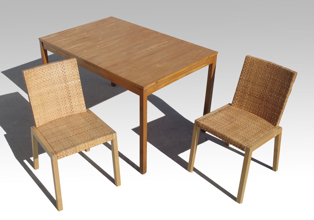 SWEDISH MODERN BIRCH TABLE AND 2
