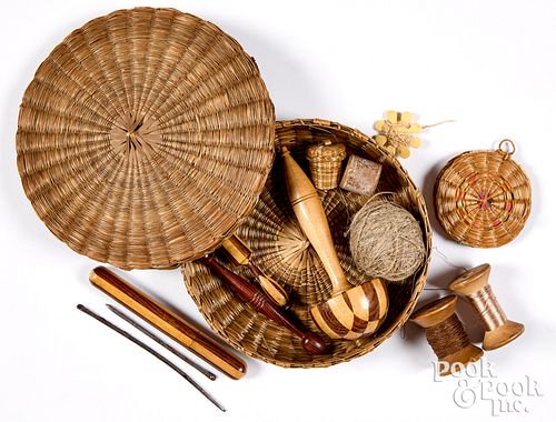 SWEETGRASS SEWING BASKET, CA.