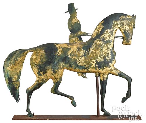 SWELL-BODIED COPPER HORSE AND RIDER