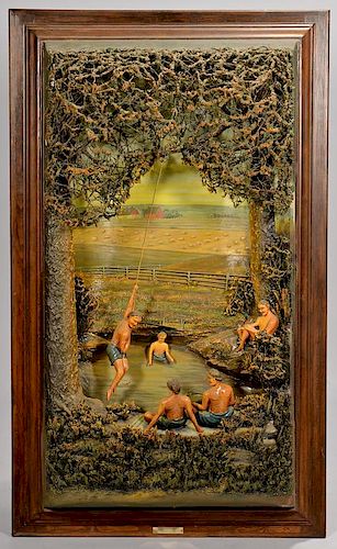 SWIMMING FOLK ART DIORAMA ARTWORK