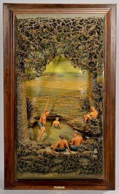 SWIMMING FOLK ART DIORAMA ARTW