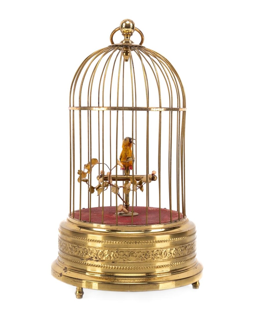 SWISS BRASS CAGED AUTOMATON SINGING