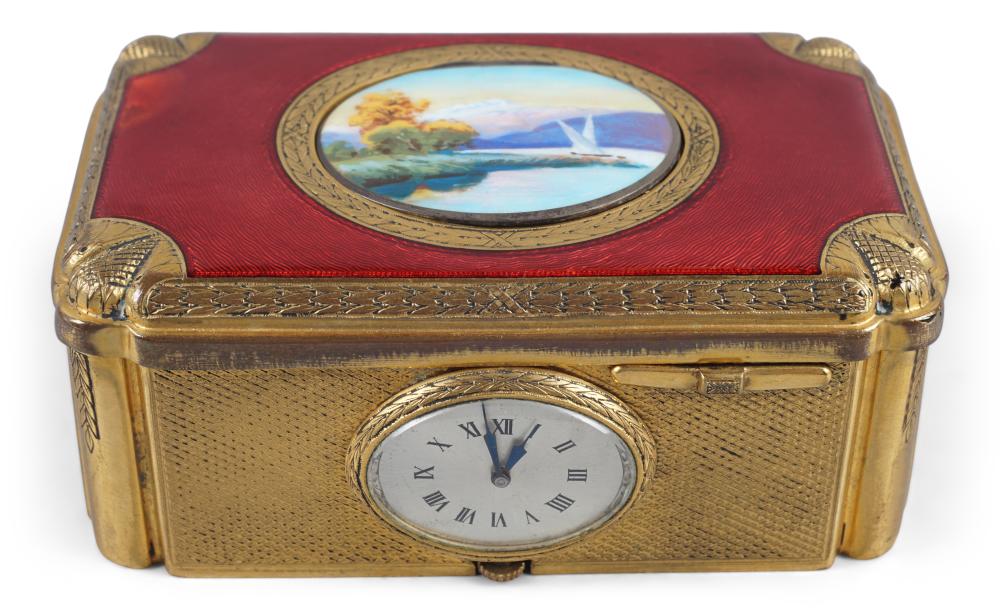 SWISS GILT-METAL AND RED ENAMEL