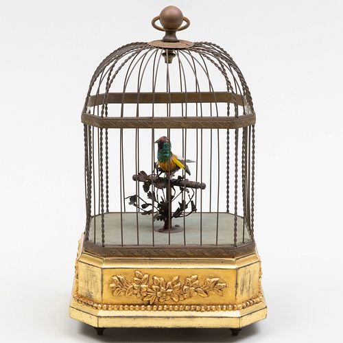SWISS GILT-METAL SINGING BIRD