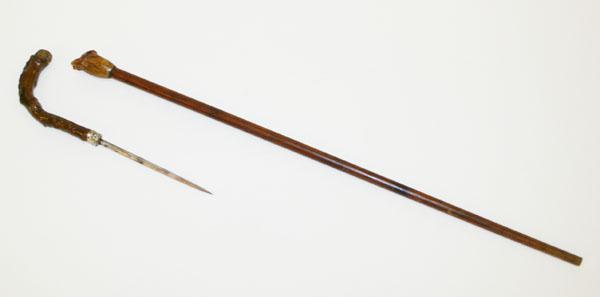 Sword cane with sterling trim;