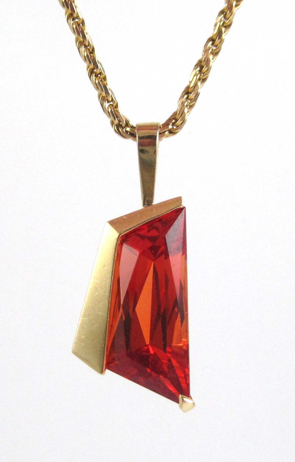 SYNTHETIC ORANGE SAPPHIRE PENDANT