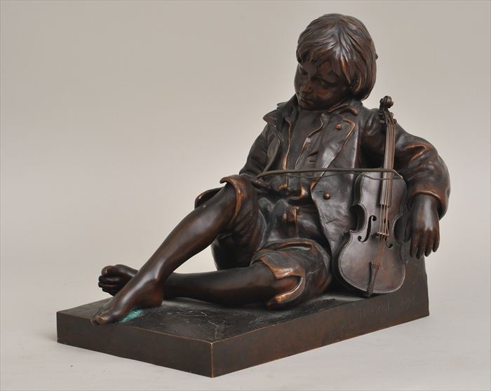 T. MAREL: BOY WITH VIOLIN Signed T.