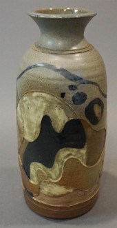 T. REEDY GLAZED STONEWARE VASE