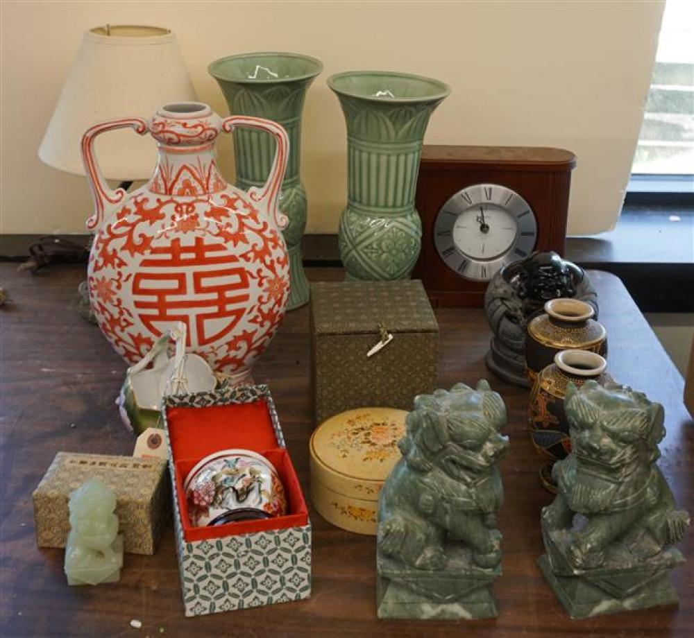 TABLE LAMP, DESK CLOCK AND GROUP OF