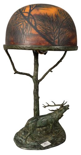 TABLE LAMP, HAVING CAMEO GLASS PINE