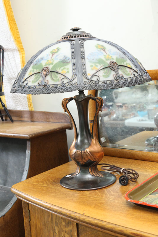 TABLE LAMP. Reverse painted and