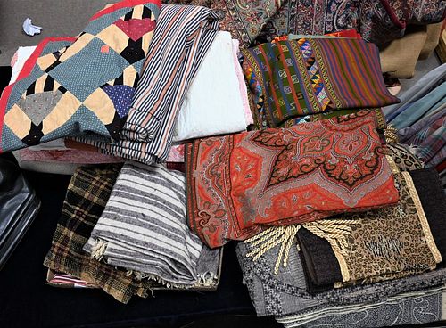 TABLE LOT OF QUILTS, SOME