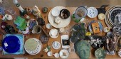 TABLE LOT WITH GLASS, TWO SOUT