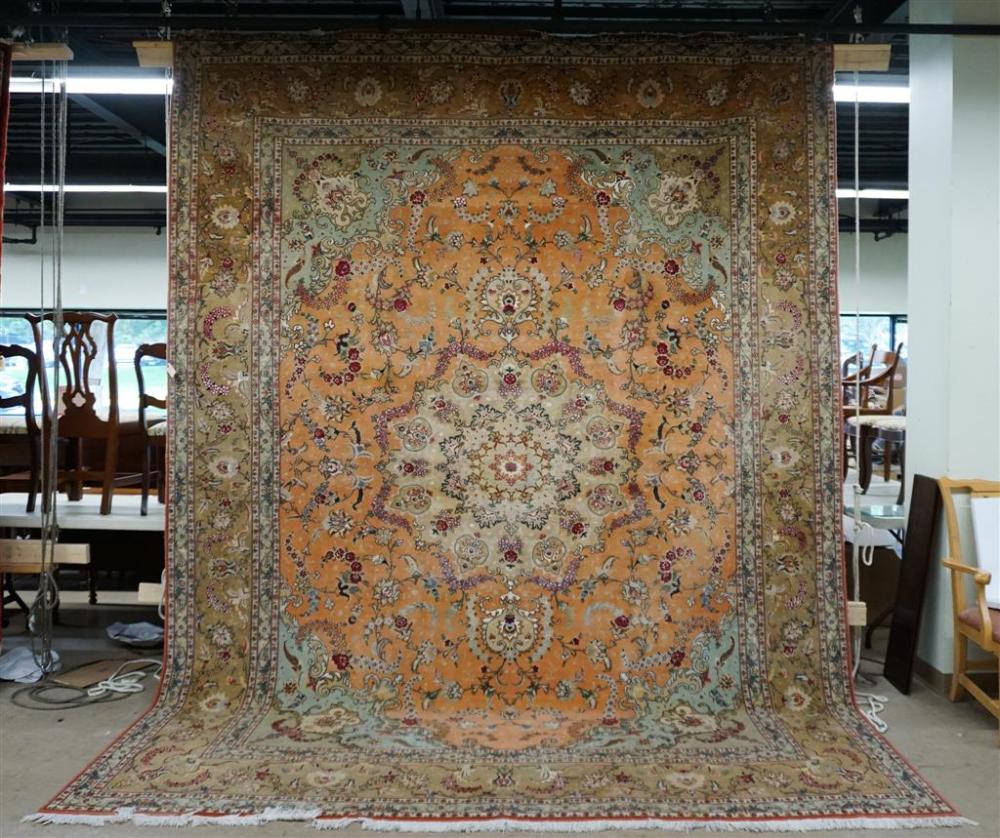 TABRIZ PARTIAL SILK RUG, 12 FT 8 IN