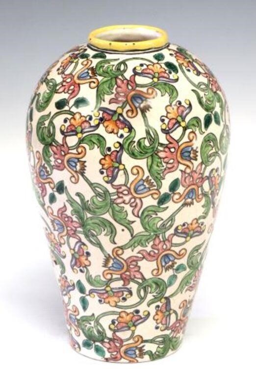 TALAVERA POLYCHROME FLORAL VASE,