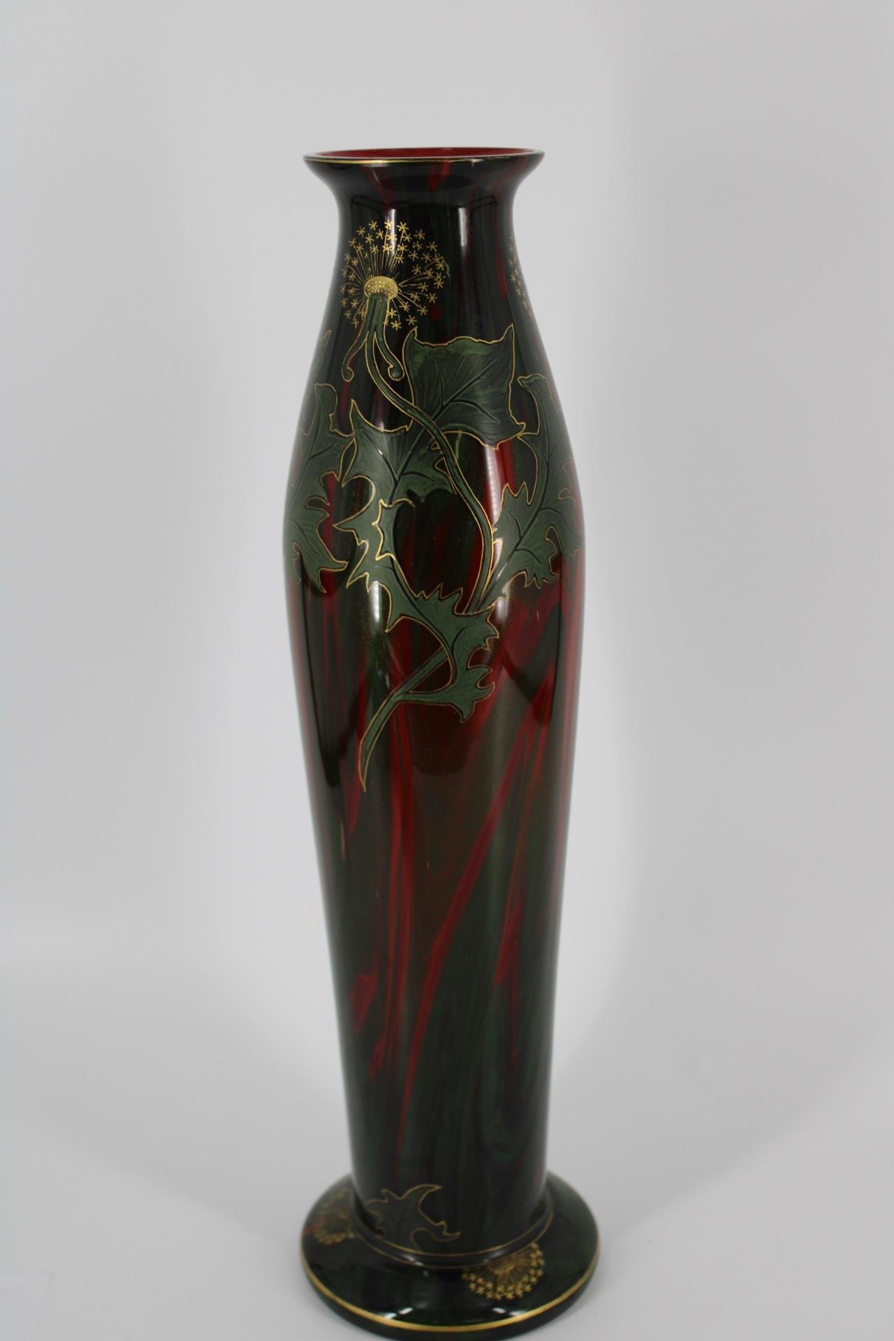 TALL ANTIQUE ART GLASS VASE WITH