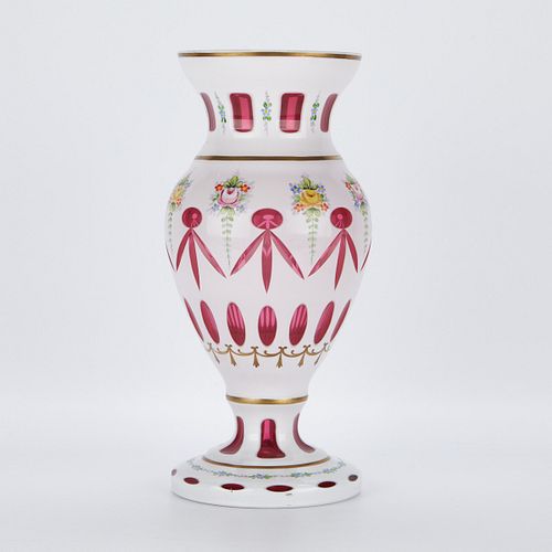 TALL BOHEMIAN CUT OVERLAY GLASS