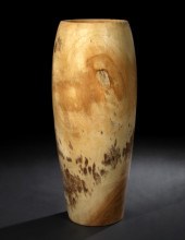 Tall Carved Blonde Wood Vase,