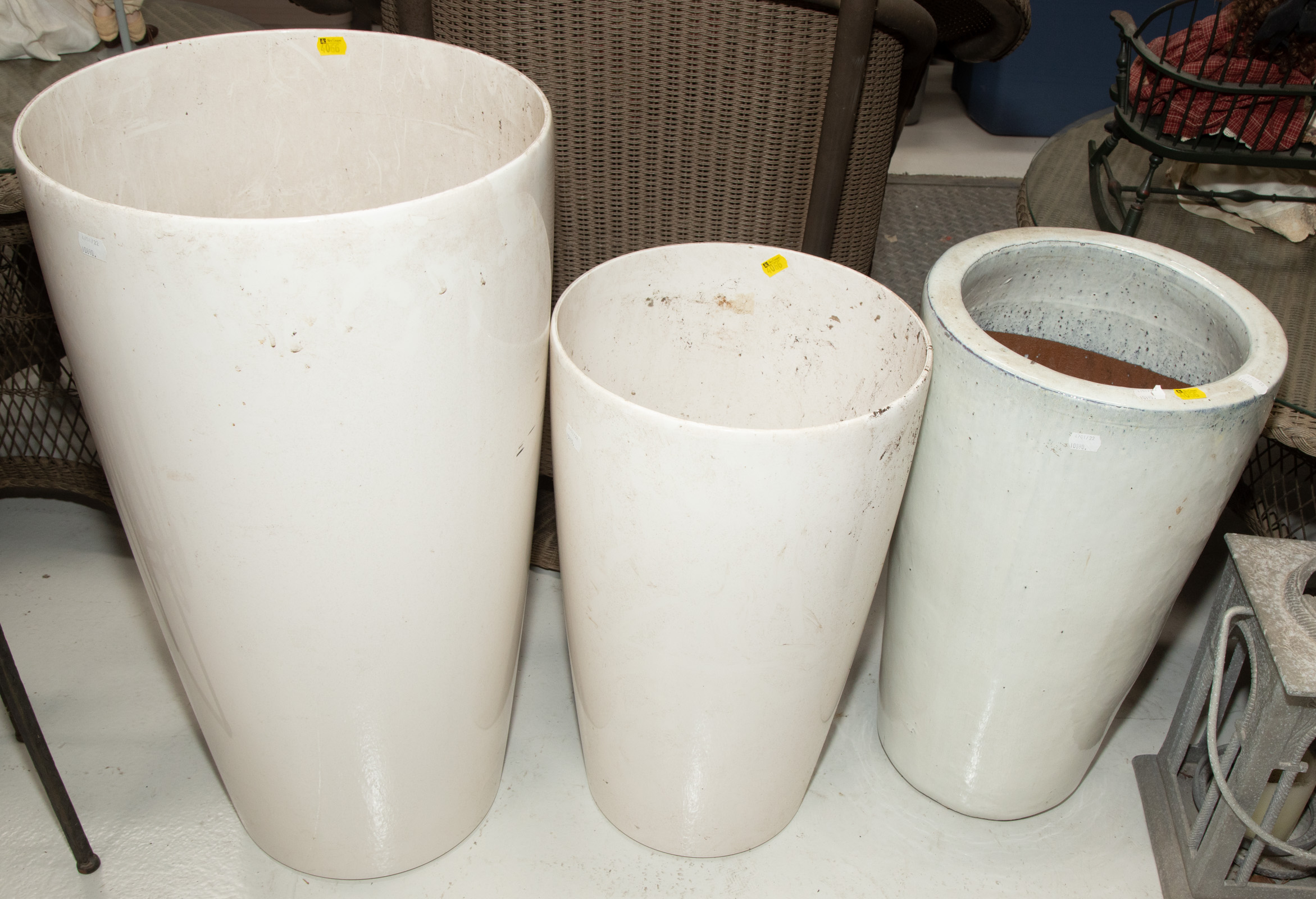 TALL CERAMIC JARDINIERE; THREE
