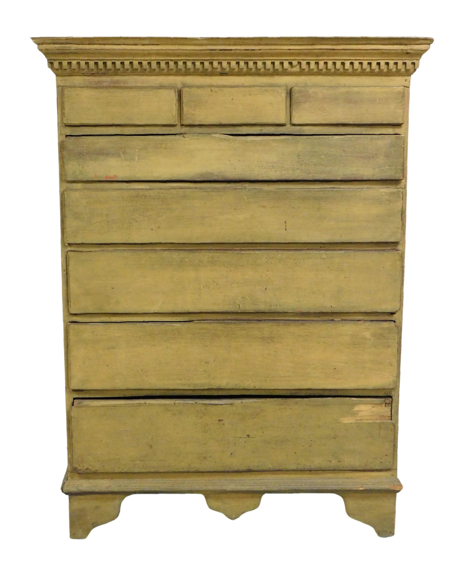 TALL CHEST IN MUSTARD PAINT, 18TH