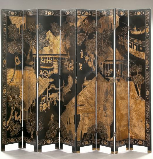 Tall Chinese Eight-Panel Black