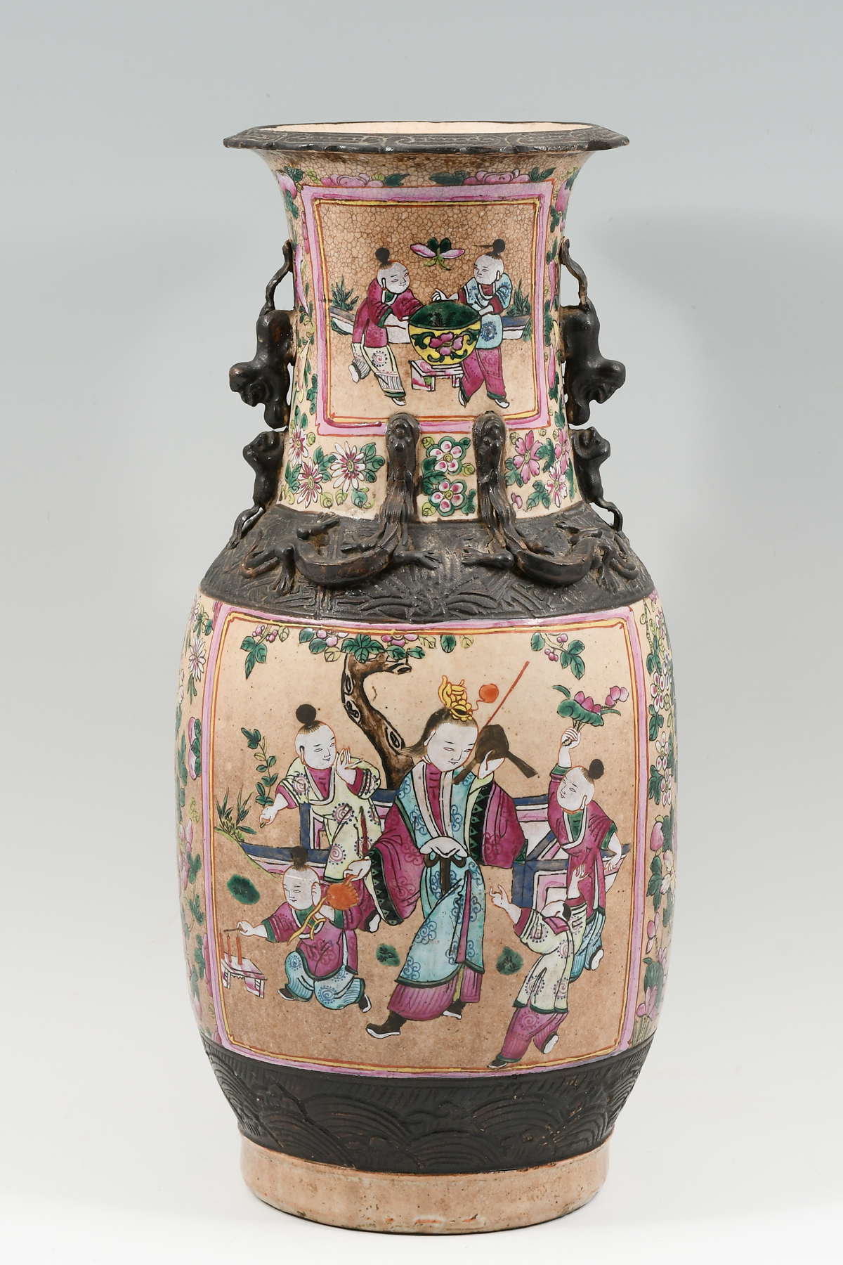 TALL CHINESE ENAMELED FIGURAL VASE: