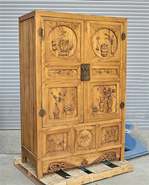 Tall Chinese wood cabinet; with