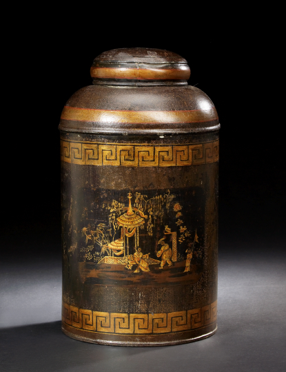 Tall English Black-Painted Tole Tea