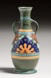 TALL GOUDA POTTERY TWO-HANDLED