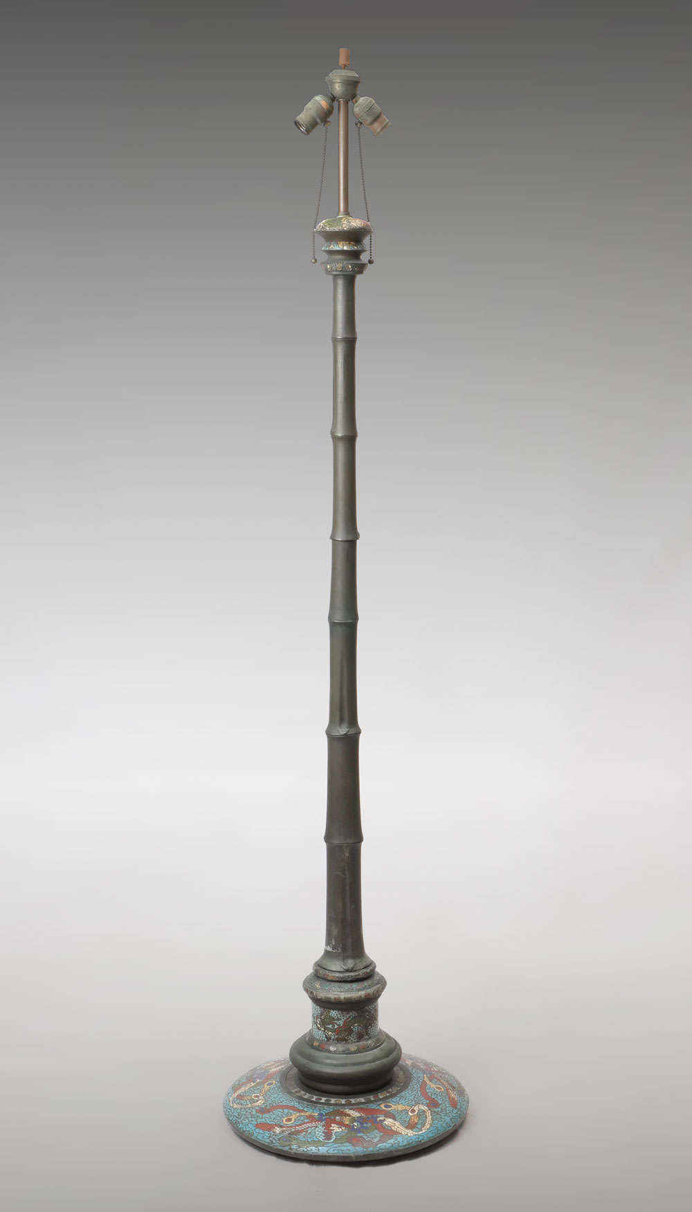 TALL JAPANESE CHAMPLEVE FLOOR LAMP:
