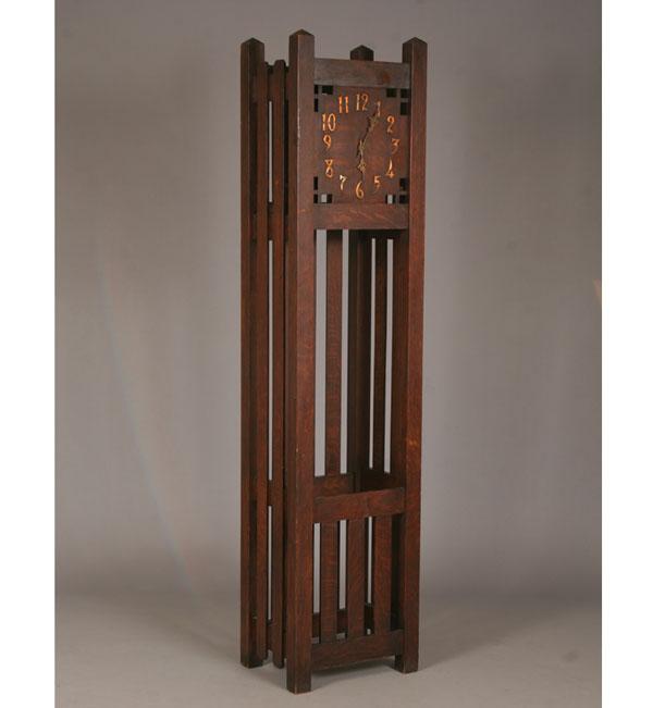 Tall Mission oak grandfather clock.