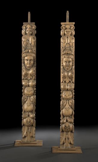 Tall Pair of Continental Carved Oak