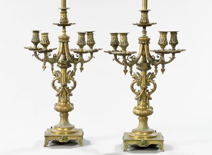 Tall Pair of French Patinated Brass