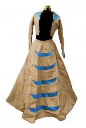 TAN JACQUARD SILK DRESS, MID-1
