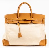 TAN LEATHER AND CANVAS 40CM HA