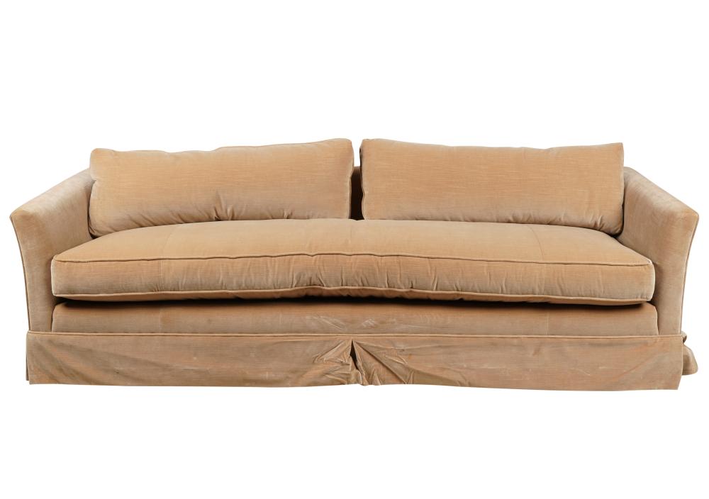 TAN VELVET-UPHOLSTERED SOFATan