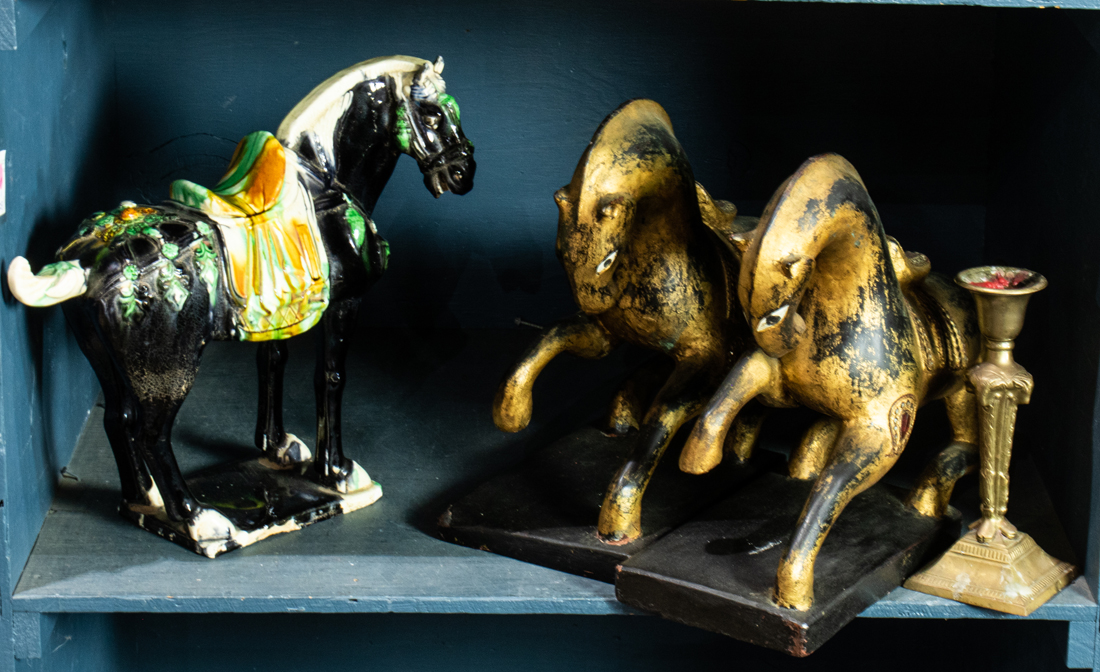 TANG STYLE POTTERY HORSE AND A PAIR