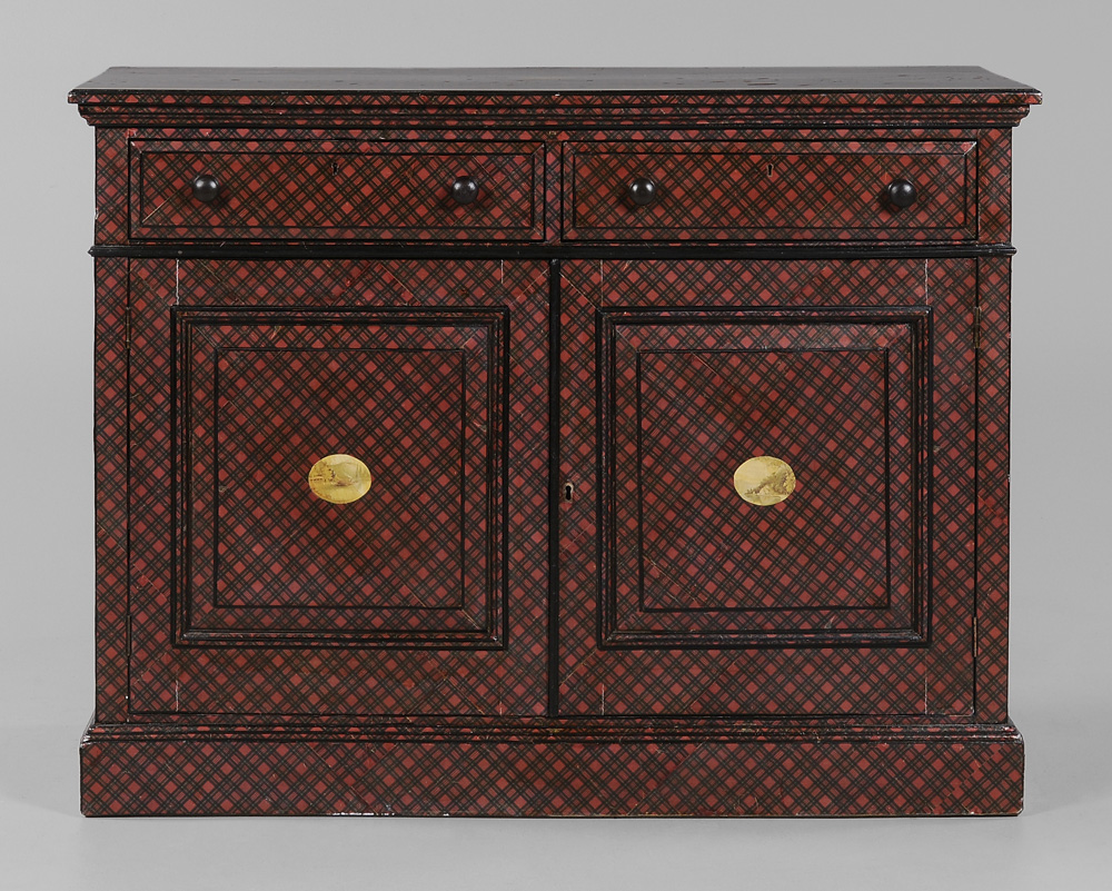 Tartan-Decorated Oak Cabinet
