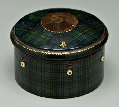 Tartanware thread box, container