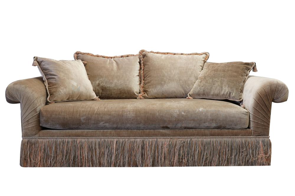 TAUPE VELVET-UPHOLSTERED SOFAwith