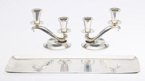 TAXCO STERLING TRAY &AMP; PAIR OF