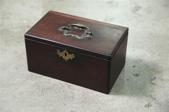 TEA CADDY. Mahogany with a brass