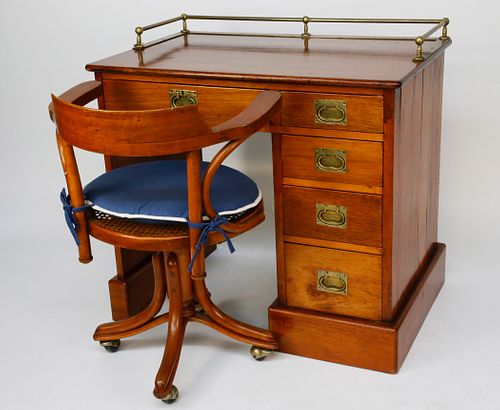 TEAK AND MAHOGANY SHIP'S CABIN DESK