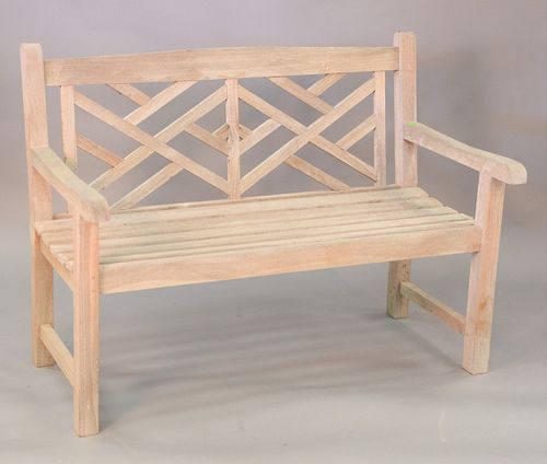 TEAK BENCH WITH GEOMETRIC BACK, HT.