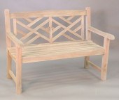 TEAK BENCH WITH GEOMETRIC BACK