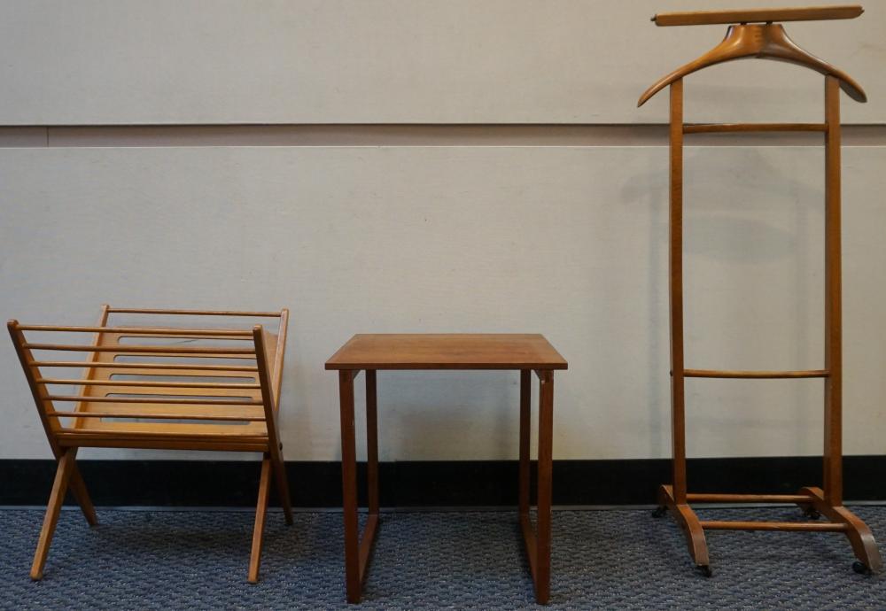 TEAK COSTUMER, SIDE TABLE, AND