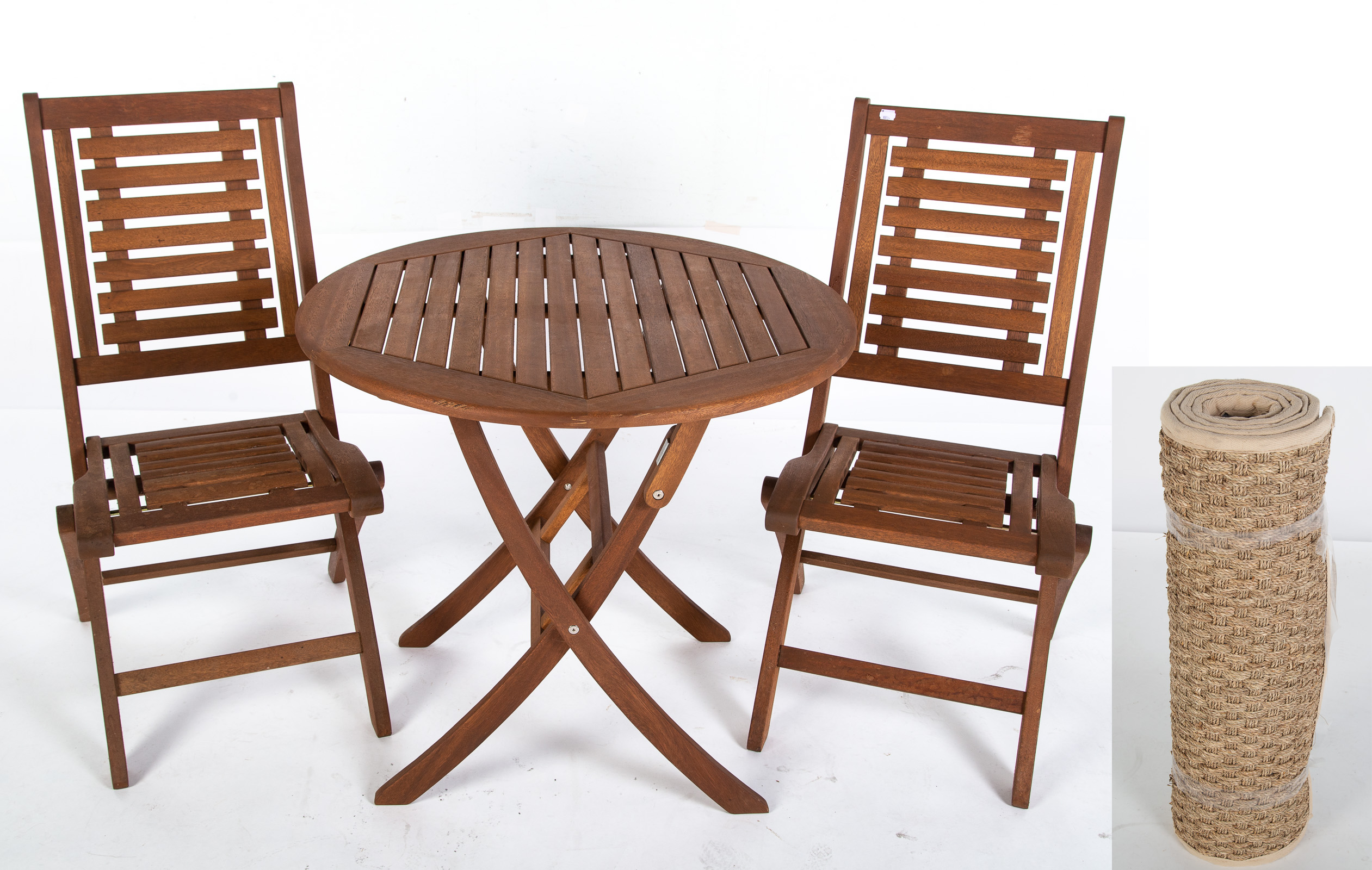 TEAK FOLDING CAFE TABLE & PAIR OF