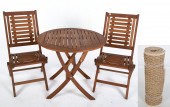 TEAK FOLDING CAFE TABLE & PAIR