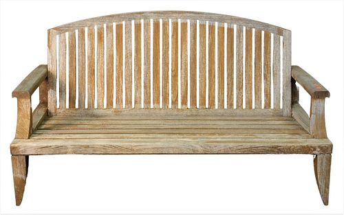 TEAK OUTDOOR BENCH, HAVING ARCHED