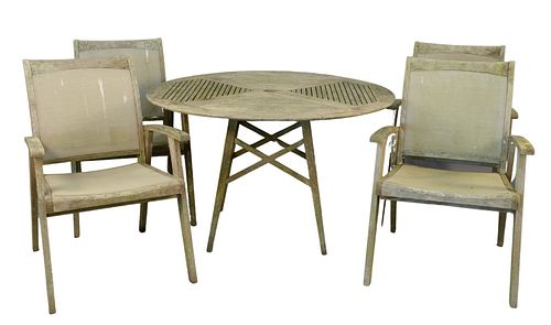 TEAK OUTDOOR ROUND TABLE AND FOUR